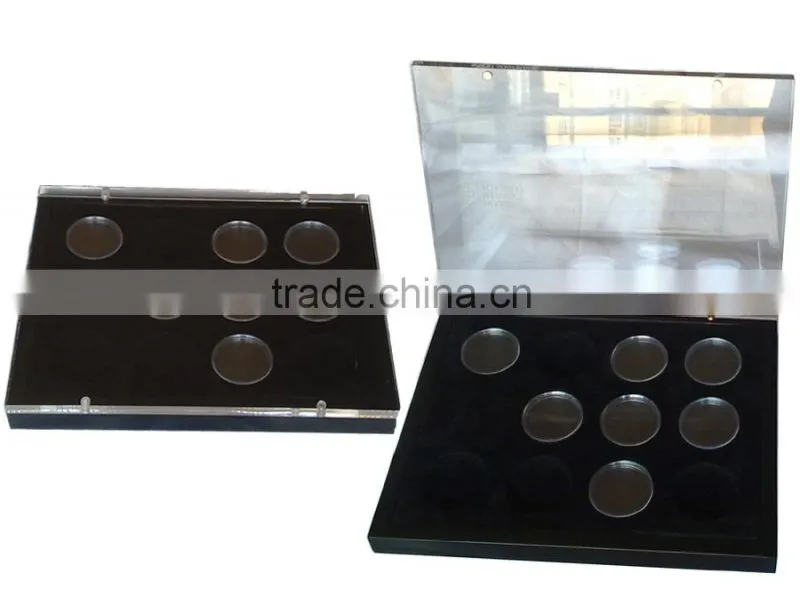 wooden coin box with transparent lid