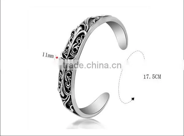 C shape antique silver vintage engraved stainless steel bangles
