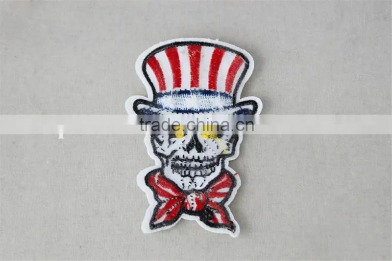 lovely design person skull pattern patches polyerster embroidery fabric patch trim red and white color for wholesale