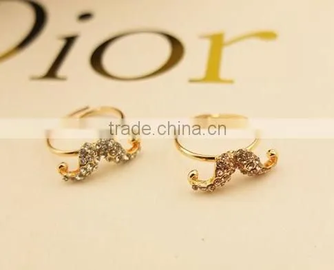 humor and popular smart mustache diamante rings