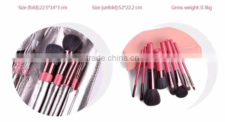 8 pcs wood handle makeup brush set pink pink beauty