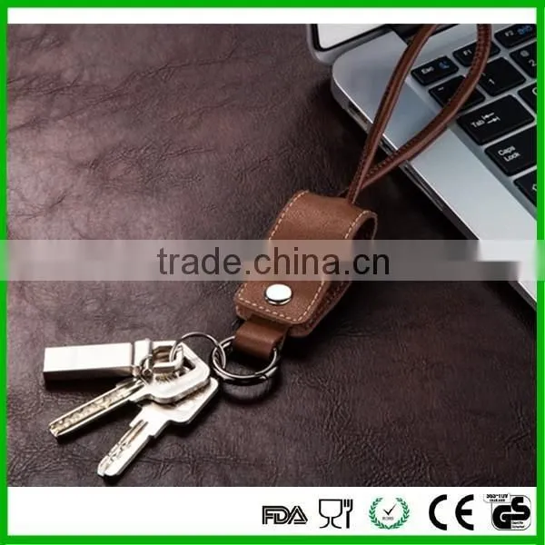 High quality leather data cable charger keychain for iphone
