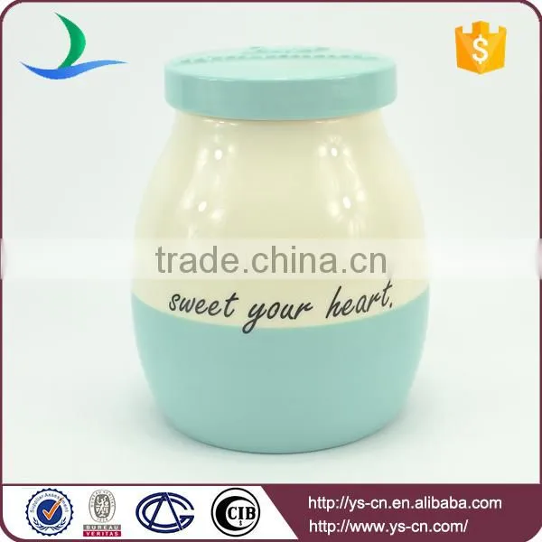 Newest Style Ceramic Canister Jars With Blue Lid