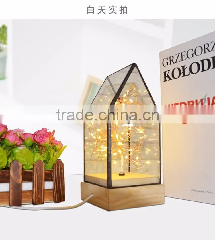 Creative DIY House Design Fireworks Silver Flower Glass House Atmosphere Night Light, Decorative Table Bedroom Warm Night Light