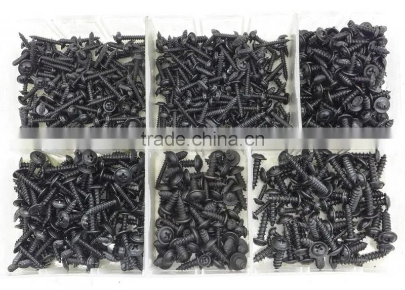 DIY Assortment Box of 700 Black Self Tapping Screws PZD Flange 350563