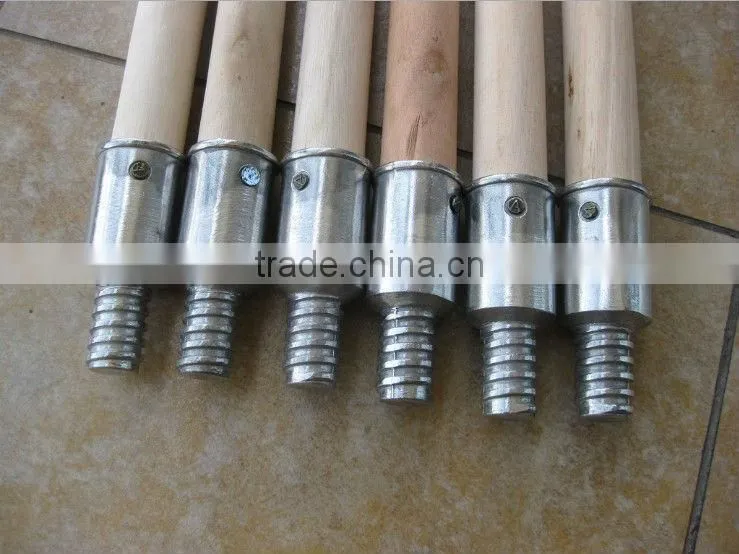 Natural wooden broom handle with metal screw thread