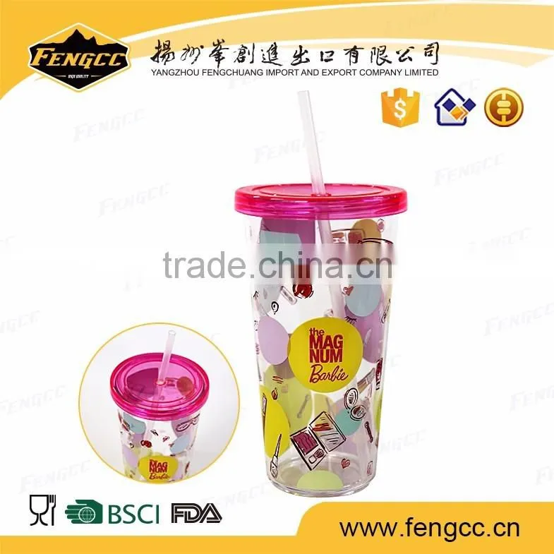 Alibaba trade assurance Unbreakable reusable food grade hard plastic cup with lid and straw