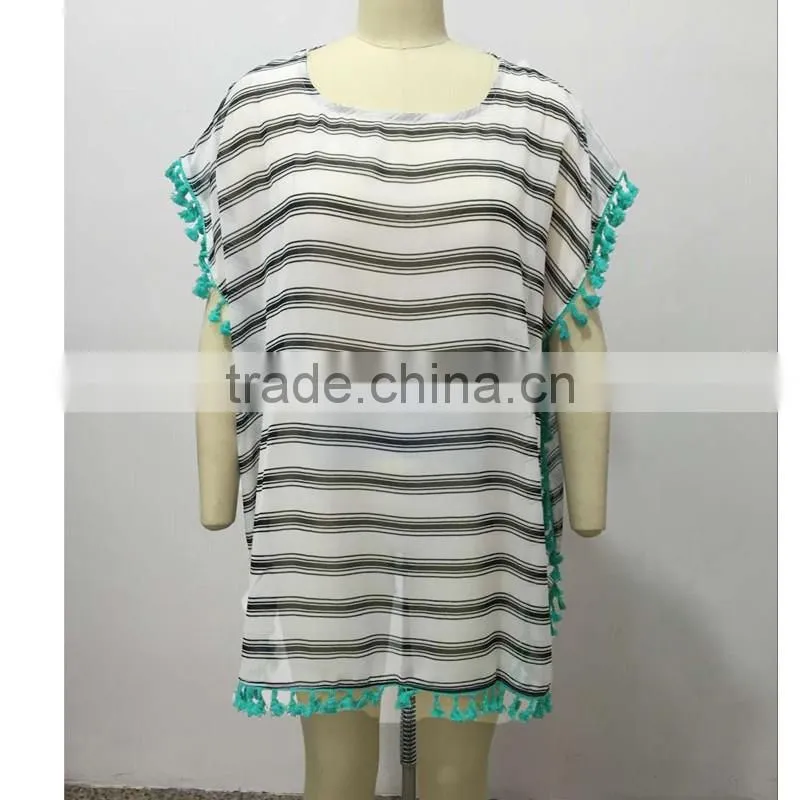 Summer Chiffon Beach Cover Ups Striped Beachwear Dress Tunics Bathing Suit Swimsuit Cover Up Swimwear Robe