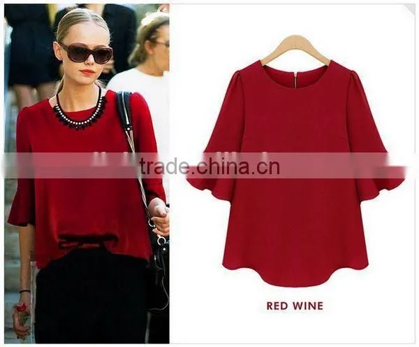 XXXL 4XL 5XL Plus Size Women Clothing Flare Sleeve Feminine Chiffon Blouse Korean Fashion blusa feminina 2015 Summer Black Red