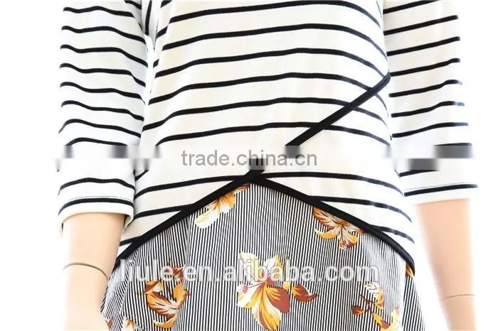 Fashion Design Lady Black and White Striped Casual Blouse Fitted Women Tops