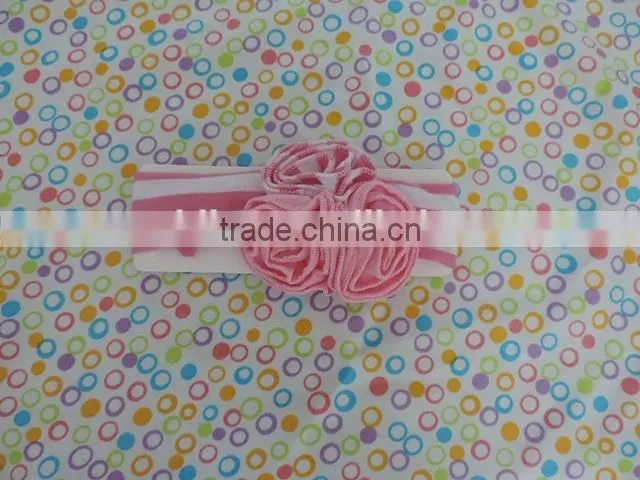 mom&me craft flower hairband 2016 stripe cotton elastic headband with three ruffle flower kids hairwear wholesale
