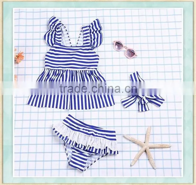 baby swimsuit 2pcs blue stripe hot baby clothes seaside style young girl swimsuit models