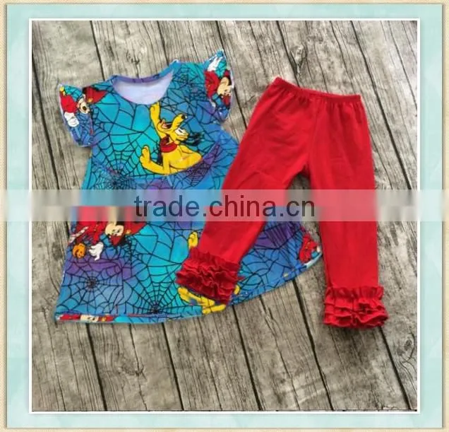 Top union girls clothes baby girl halloween kid baby ruffle pant and flutter skull picture girls outfit