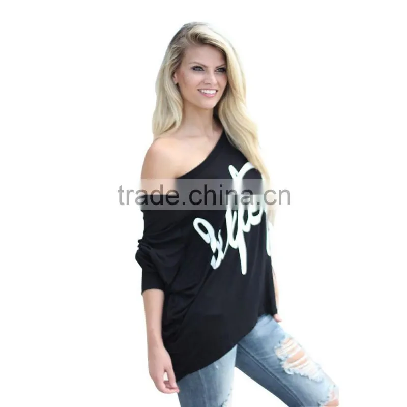 Women fashion one shoulder long sleeve ladies blouse and top for wholesale 2017