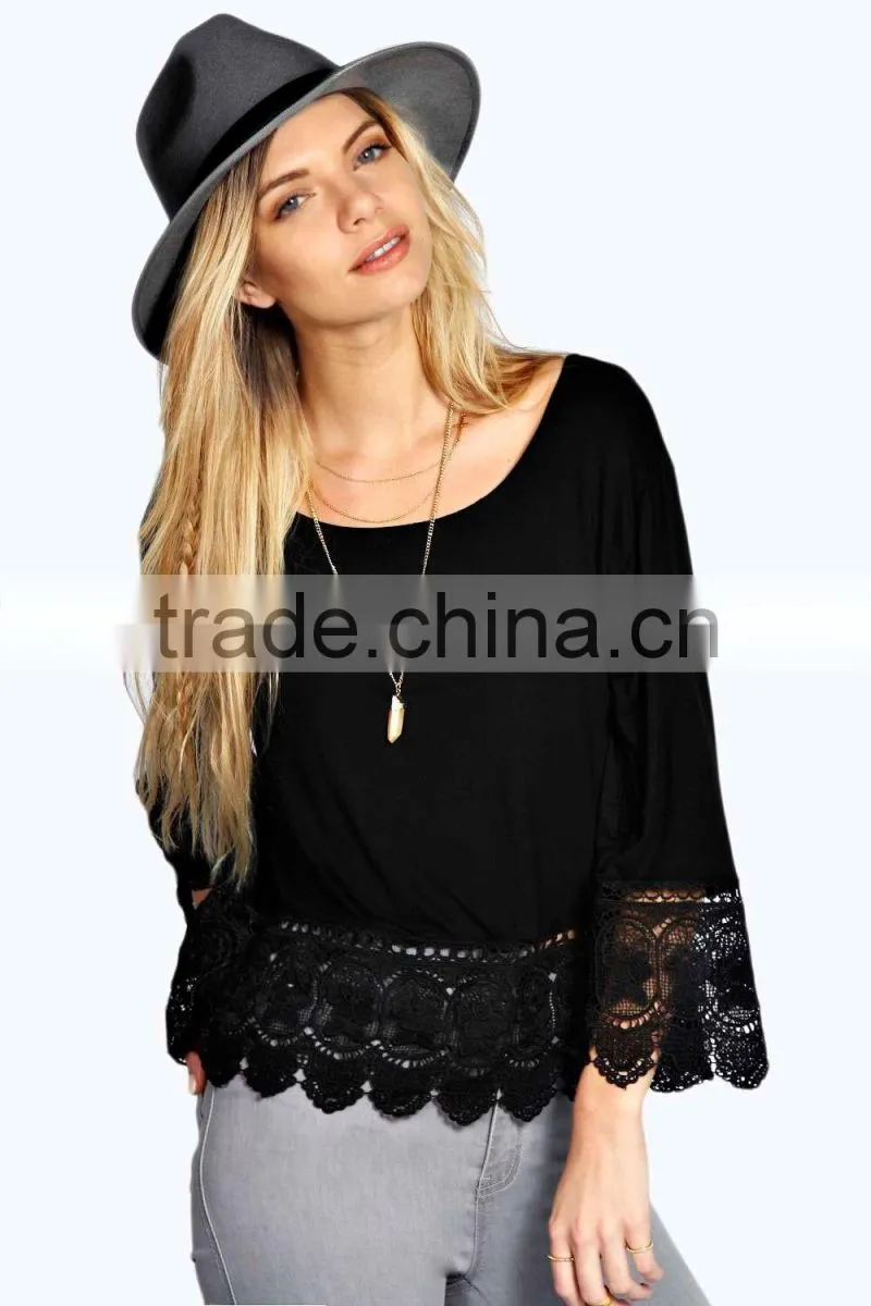 Fashion Women Lace Crochet Loose Tops 3/4 Sleeve Newest Shirt Kimono Casual Blouse For Wholesale 2017