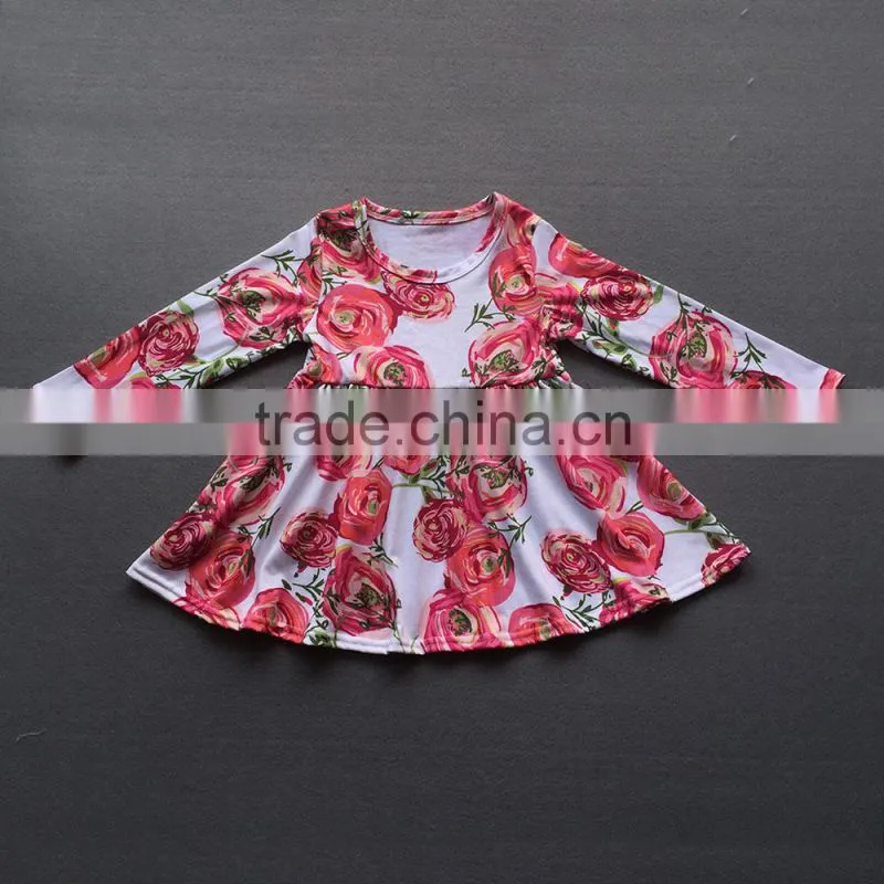 2017 New Fashion Little Girls Long Sleeved Flower Printed Skirt Boutique Toddlers Party Wear Autumn Dresses