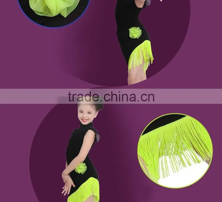 2016 New Child Kid Samba Tango Elegant Dance Dress Girls High Neck Performance Latin Dance Skirt Suit