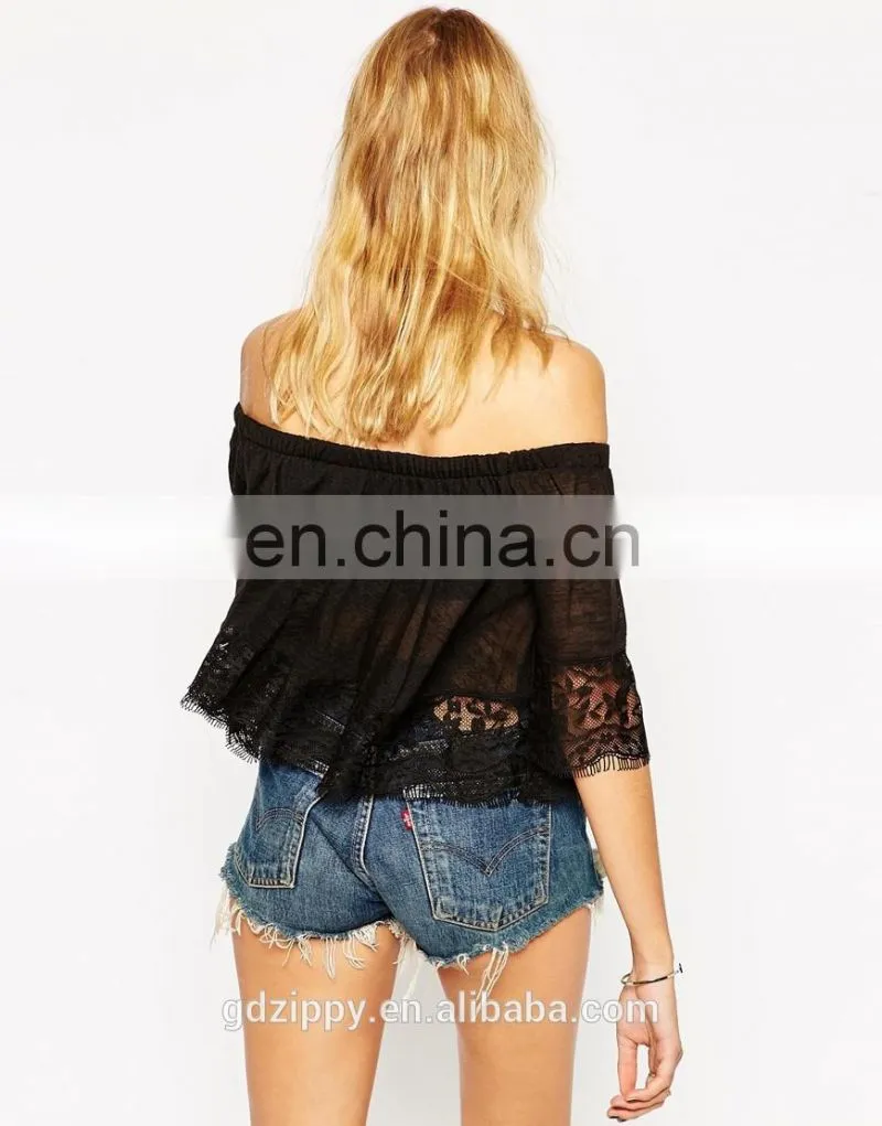 Latest ladies Top with Off Shoulder and Lace Trim Tops