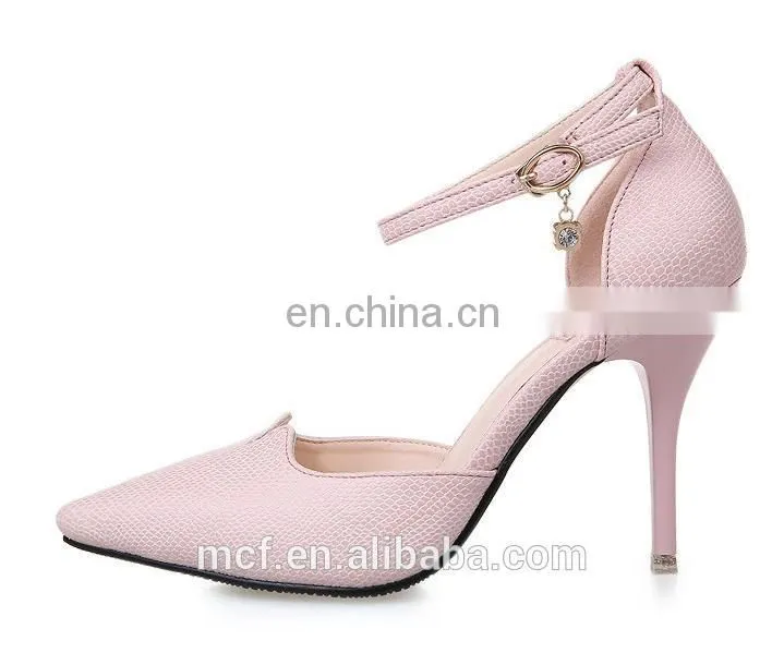 MCH-2390 New 2017 hot sale fashion Korean style A word buckle sandals shoes women pink metal high heel shoes ladies wholesale