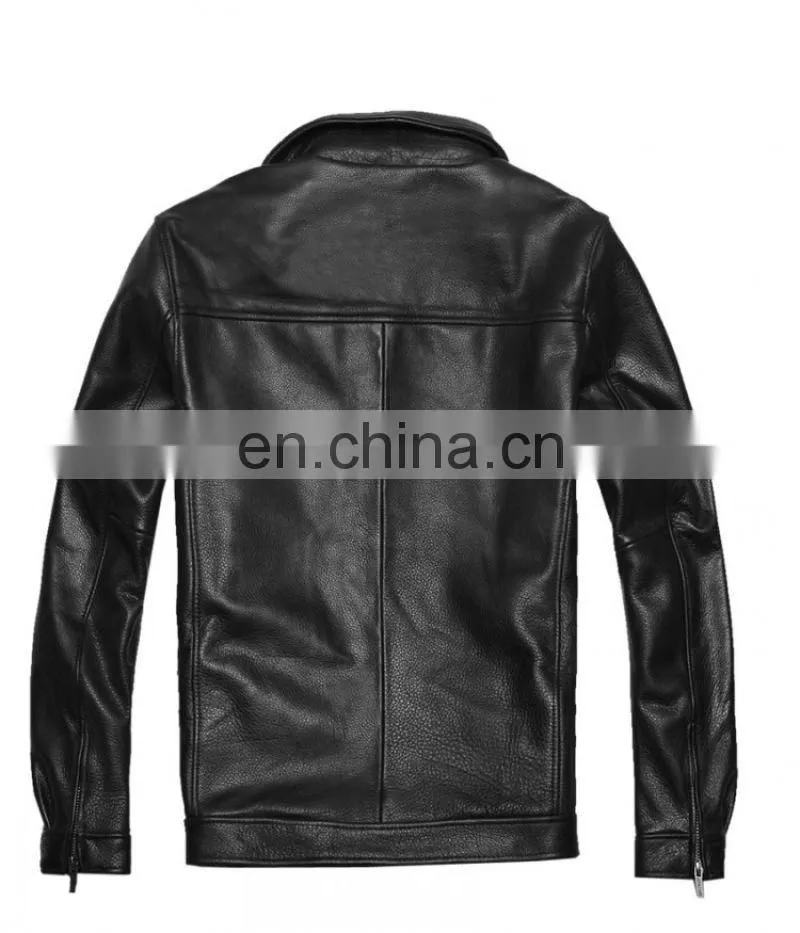 New Mens Classic Genuine Cowhide Leather Jacket Coat