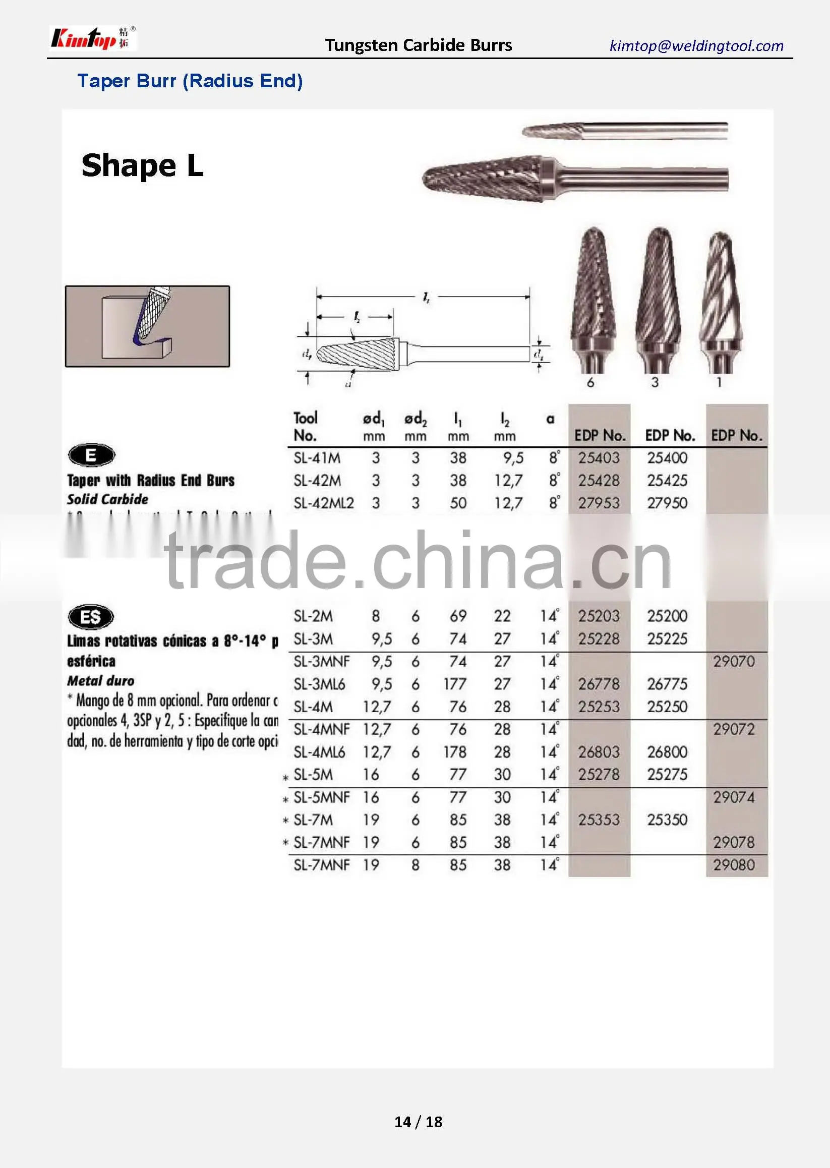 Tungsten Carbide Rotary Burrs of the All Shape