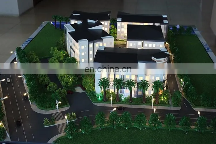 3d physical model architecture with model trees , cars and furniture