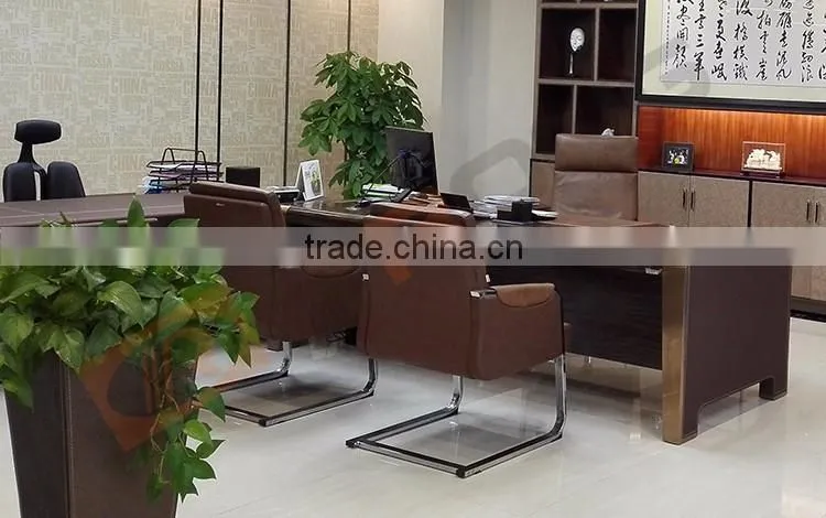 Antique customized colorful wooden commercial front executive office desk with genuine leather cover design