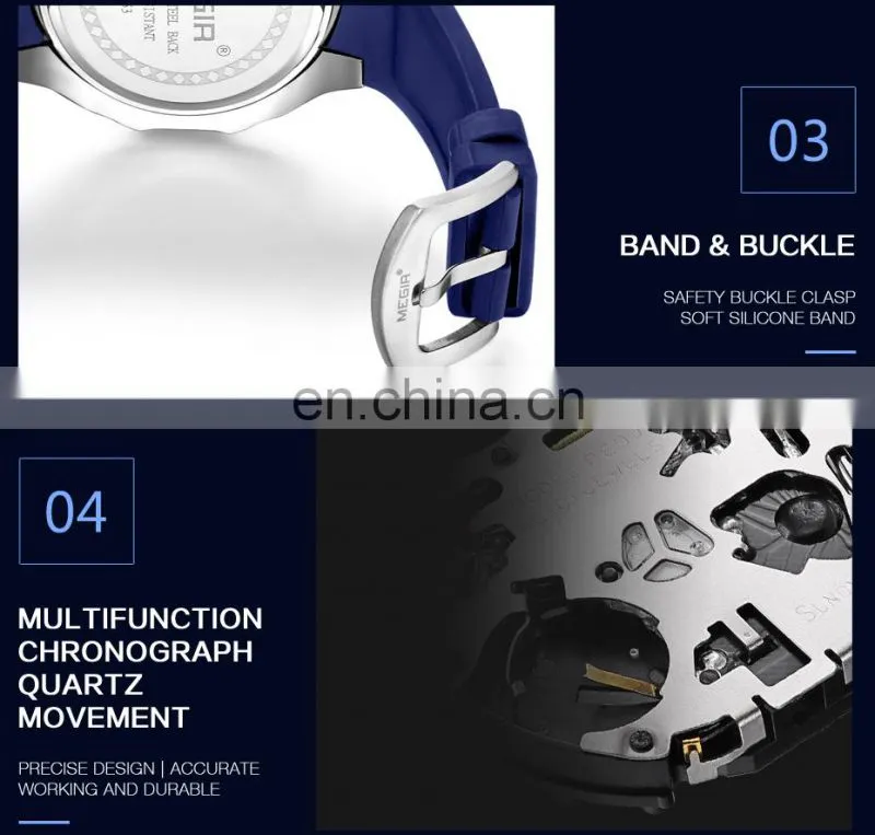 MEGIR 2053G Boy's Fashion Quartz Hand Watch Rubber Strap Watch Sport Men