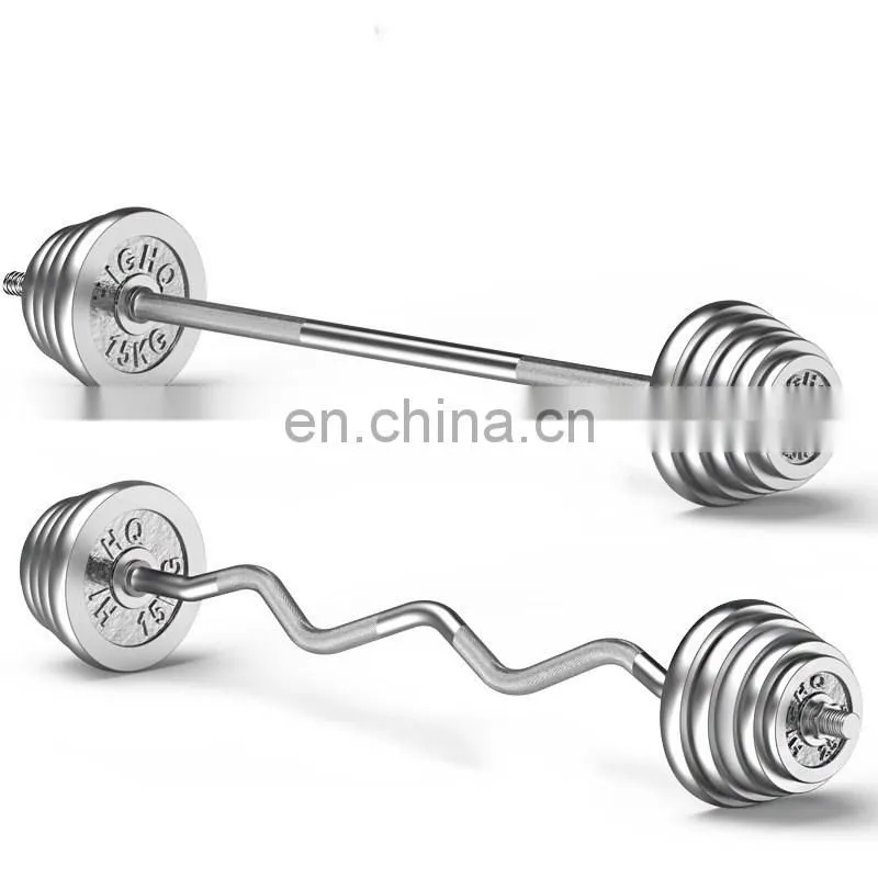Low Price wholesale high quality cast iron plate chrome plated bar set adjustable gym barbell
