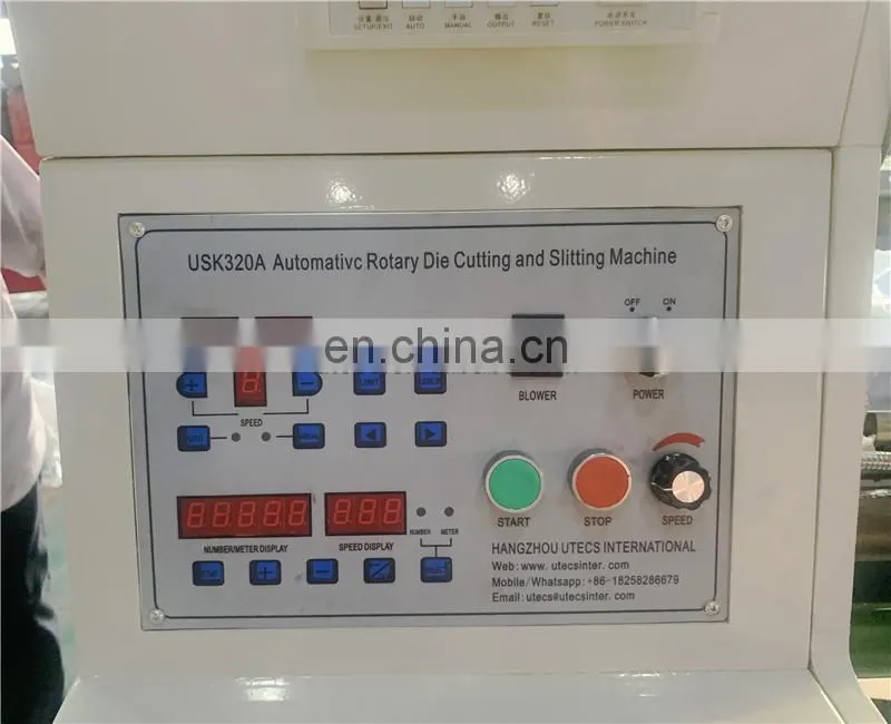 USK320A Automatic Self Adhesive Blank Label Sticker Rotary Die Cutting Slitting Rewinding Machine with Turret