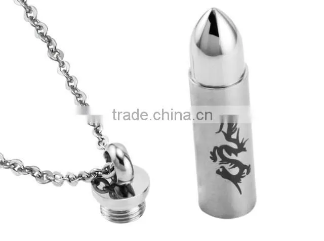 titanium stainless steel bullet pendant necklace men's design can open to put something in it