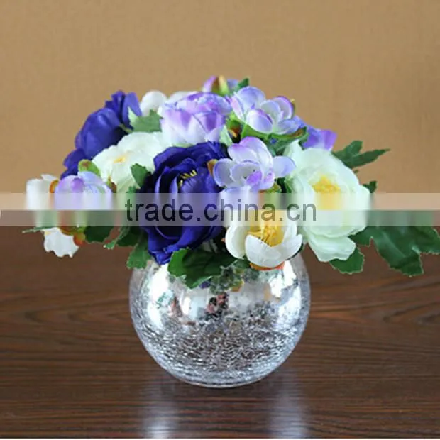 Crackle Mirror Ivy Bowl Silver / Glass Candle Holder / Glass Vase For Flower / Wedding & Home Decor