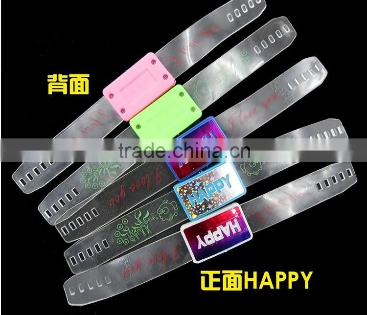 Light Up Promotional Custom Logo Happy Led Bracelet, Led Wristbands, Led Bangle Party Decoration