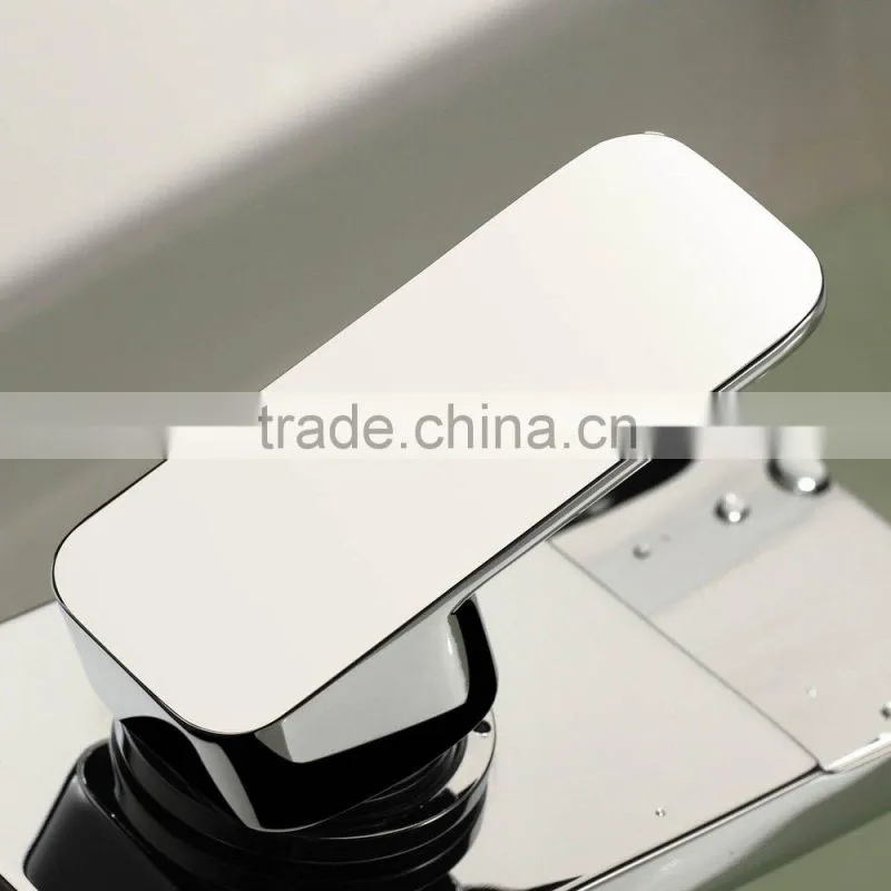 Contemporary Solid Brass Single Handle Led Widespread Waterfall Bathroom Sink Faucet Chrome Finish Single Hole One Handle Widesp