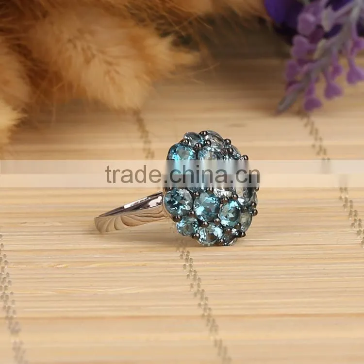 2015 hot item sterling silver 925 natural london blue topaz ring round stone MOQ 30pcs