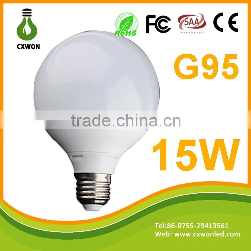 G95 LED BULB 15W BULB LIGHT ALUMINUM + plastic led bulb ce rohs e27 save lamp