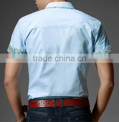 Floral Collar and Sleeve Office Design Light Blue Oxford Shirt