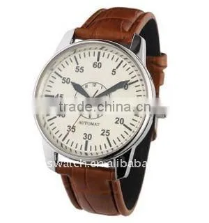 fashion custom men's genuine leather band strap mens quartz stainless steel watch