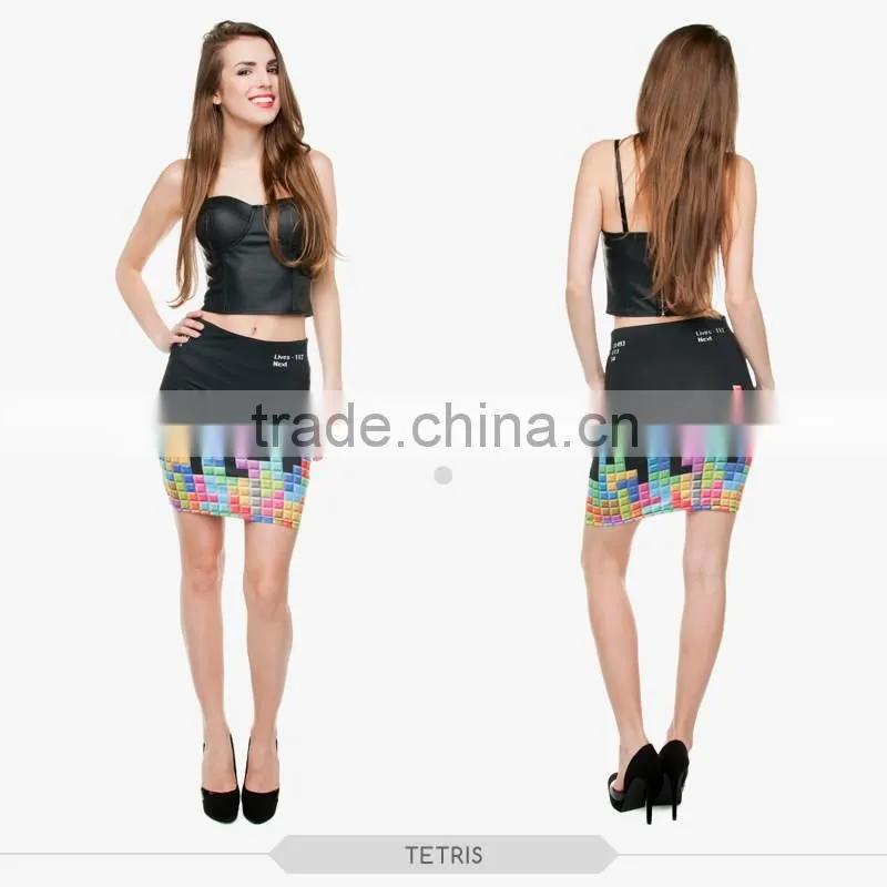 Women's fashion girls tight hot mini skirt high quality 3d digital full print custom hot sale tube stretchy summer skirt
