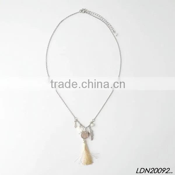 Fashion leaf druzy and heart with tassel necklace with matching earrings and bracelet