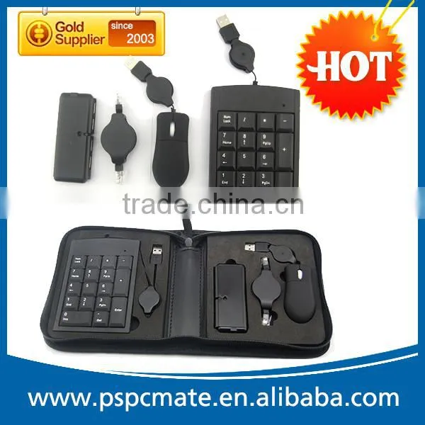 Popular Mini Portable USB Hub Mouse Number Keyboard Cable Travel Kit Bag Tools