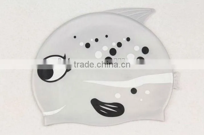 color silkscreen printing cartoon goldfish silicone swimming caps for children