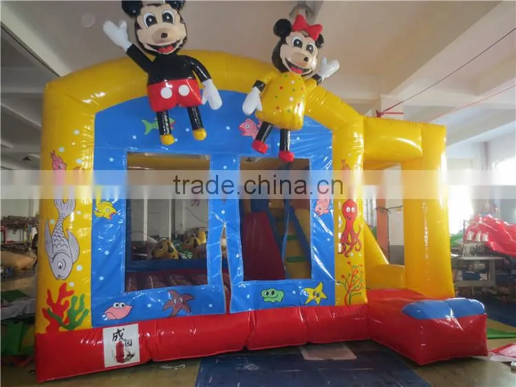 gaint mickey mouse inflatable amusement park with tannal and slide