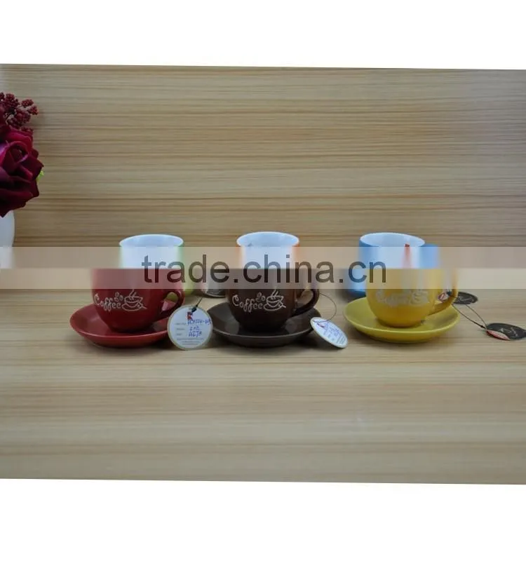90cc colored ceramic tea cup and saucer,coffee cup and saucer