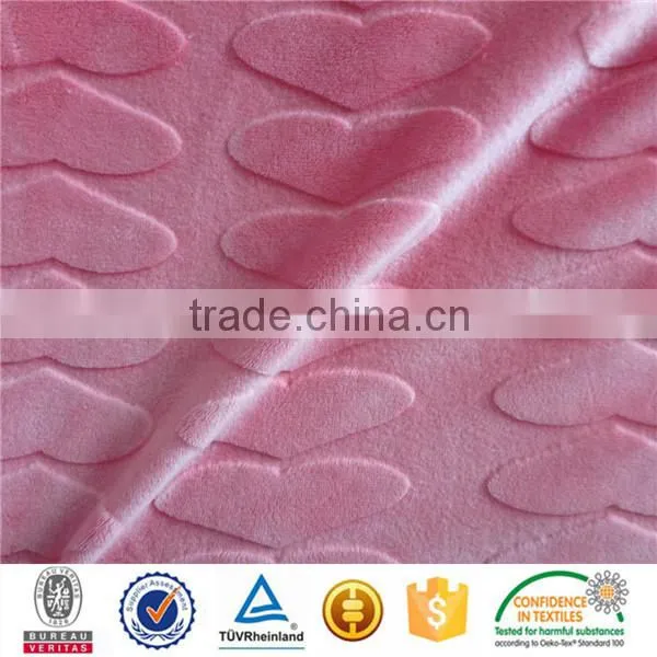 chine supplier polyester pink color heart pattern burnout polyester spandex velboa fabric