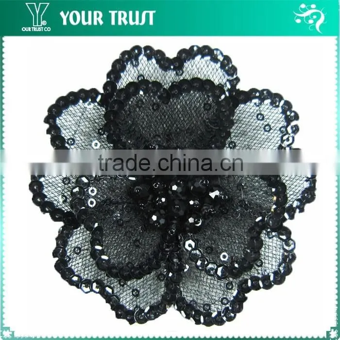Clear Rhinestone Red Acrylic Stone Beaded Flower Sequin Applique Patches