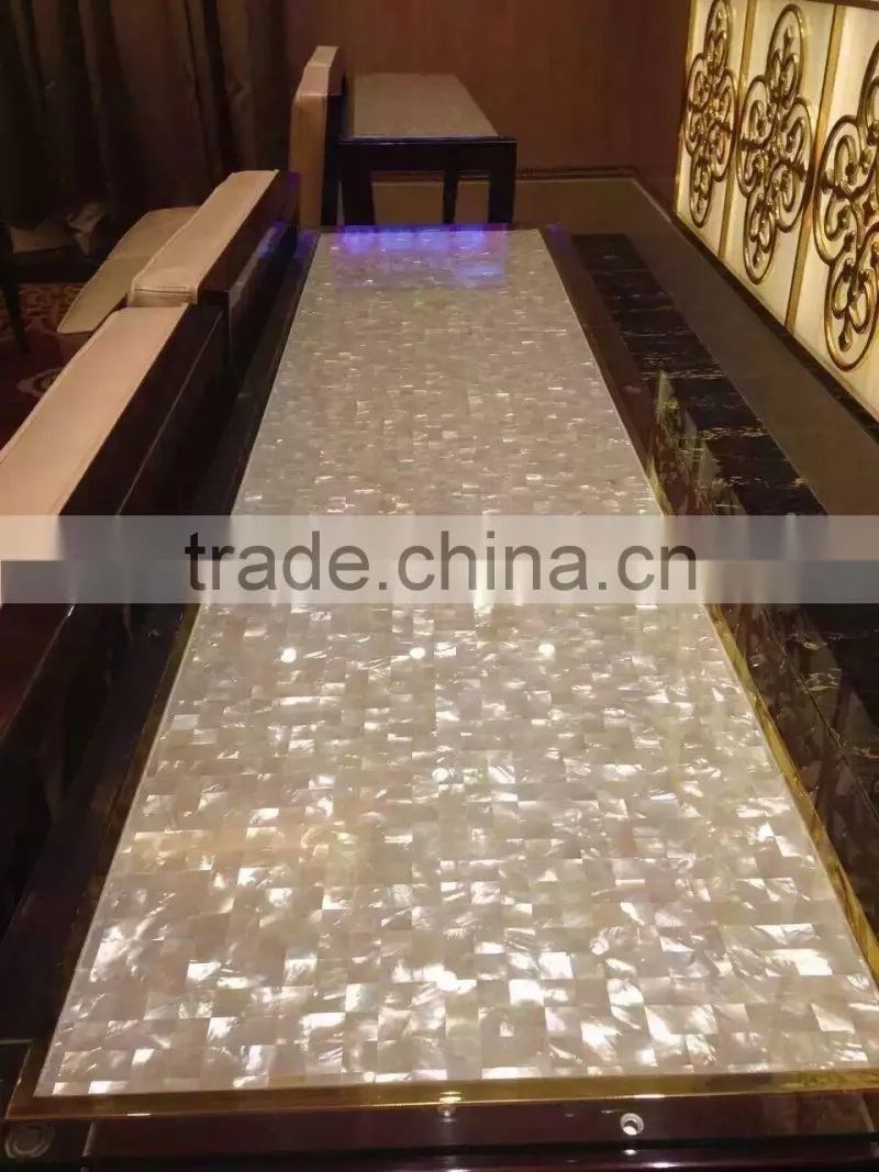 Polished white mother of pearl shell mosaic tile for table top