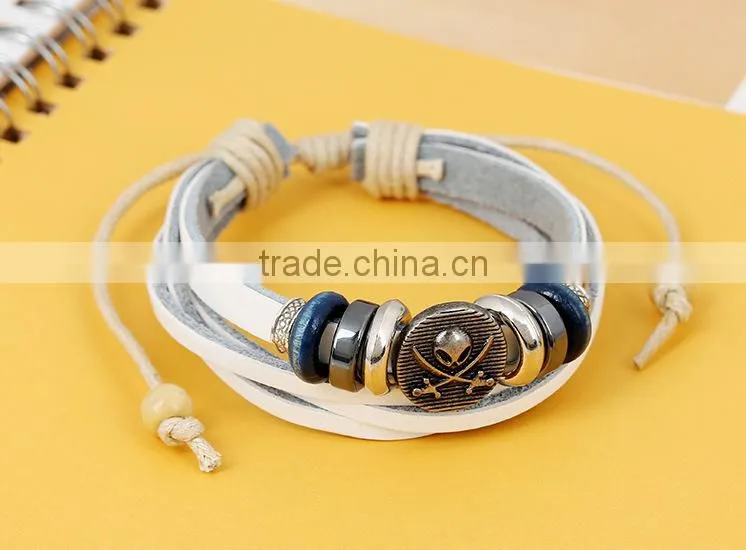 italian white leather bracelet, leather skull bracelets