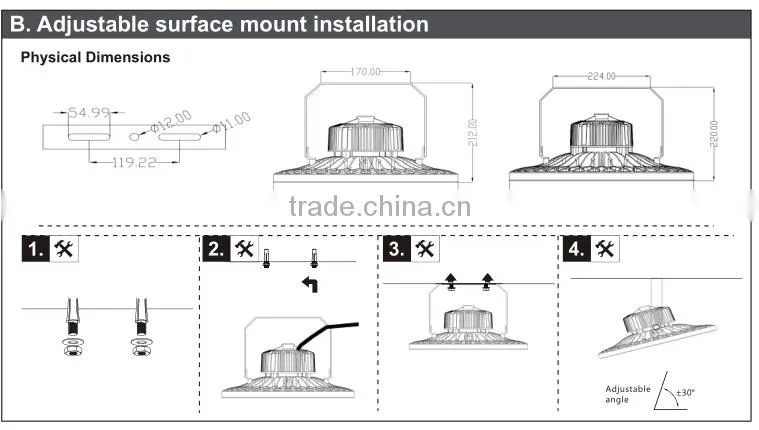 factory 200w led high bay light ufo design AC100-277V for industrial lighting