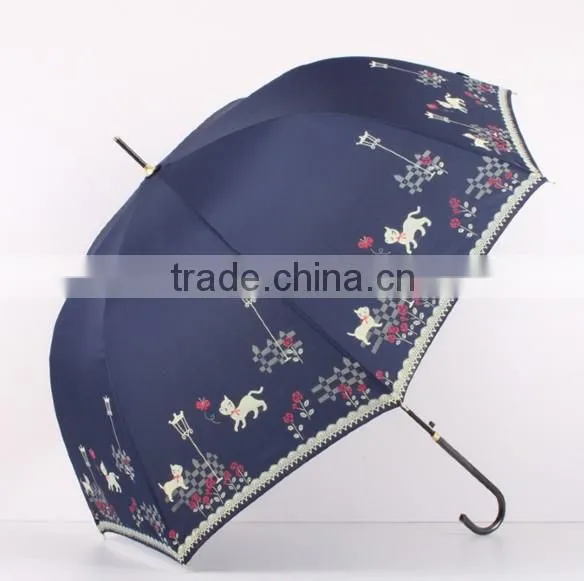 23 inch stick crook handle cat print lady umbrellas